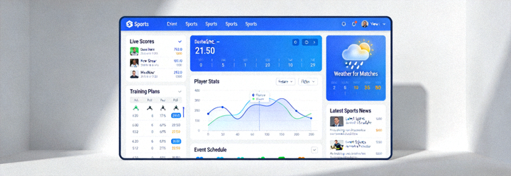 Antarmuka platform olahraga yang menampilkan berbagai fitur informatif